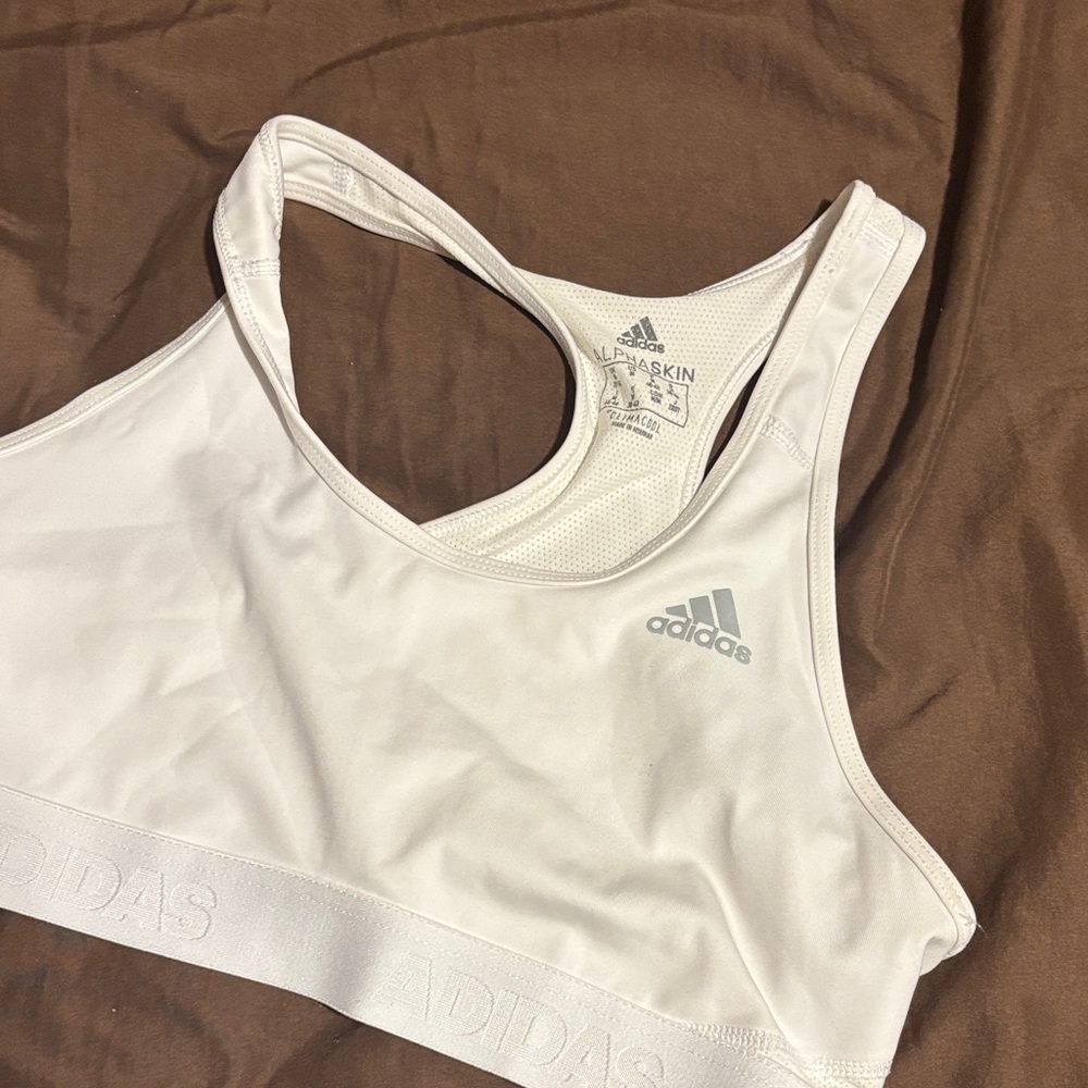 Adidas Women's White Sports Bra with Logo